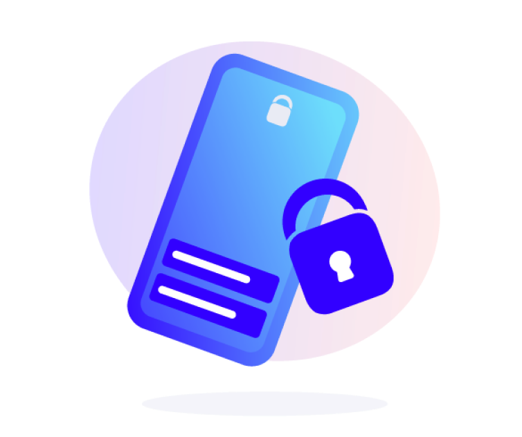 Icona blu con telefono cellulare e blocco di sicurezza