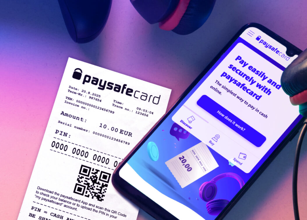paysafecard voucher and mobile phone with paysafecard description