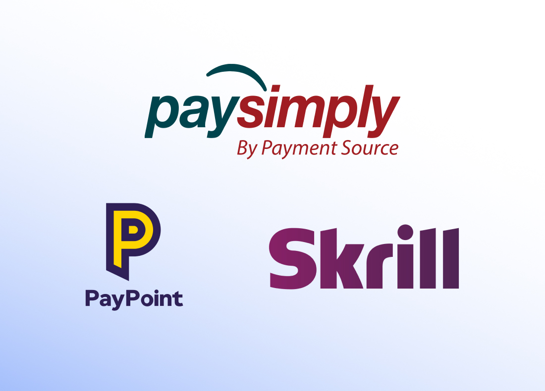 logos of paysimply, paypoint and skrill