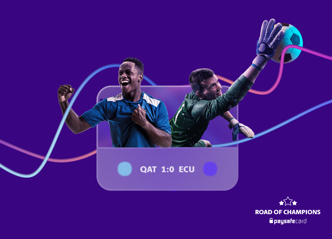 two football players in front of a colourful purple gradient background