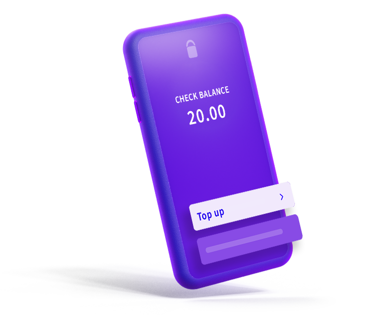 Purple image of a mobile with paysafecard content on screen